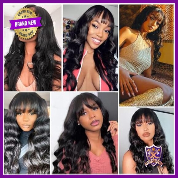 Human Hair Wig with Bangs 20 Inch Body Wave Glueless 150% Density main image 5